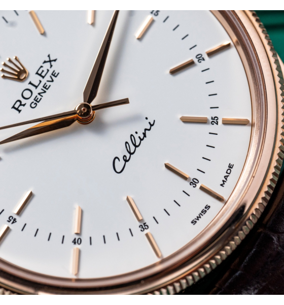 Rolex Cellini Time 39mm Rose Gold White Brown Strap 50505-0020