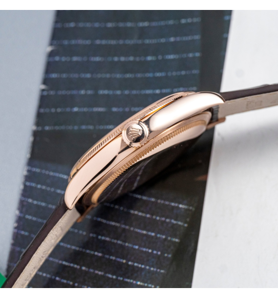 Rolex Cellini Time 39mm Rose Gold White Brown Strap 50505-0020