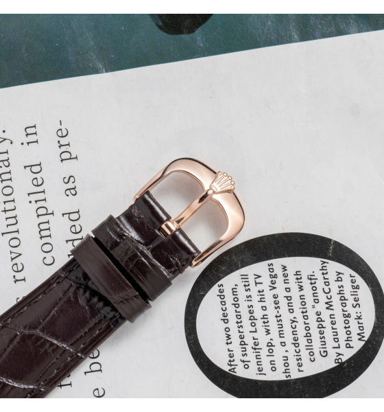 Rolex Cellini Time 39mm Rose Gold White Brown Strap 50505-0020