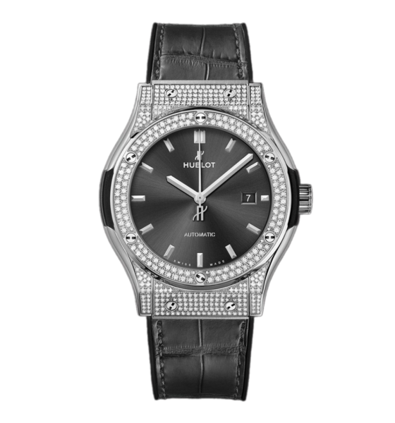 Hublot Classic Fusion Grey Titanium Pave  Diamond 42mm 542.NX.7071.LR