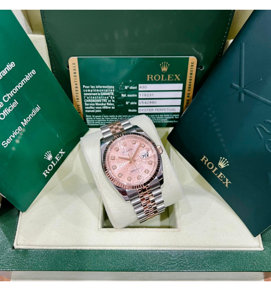 Đồng hồ ROLEX DATEJUST PINK JUBILEE DIAMOND DIAL FLUTED 18K ROSE GOLD BEZEL JUBILEE BRACELET 116231PJDJ