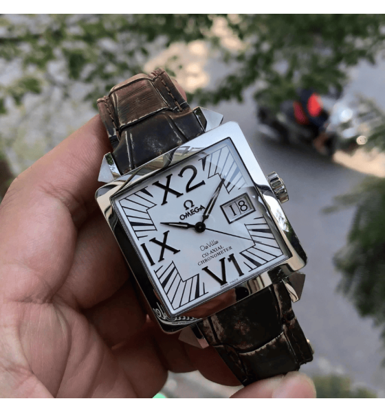 Omega De Ville x2 small second white dial white gold alligator 7710.30.39