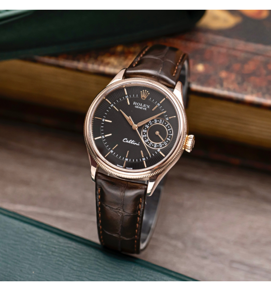 Rolex Cellini Date 39mm Rose Gold Black Brown 50515-0010