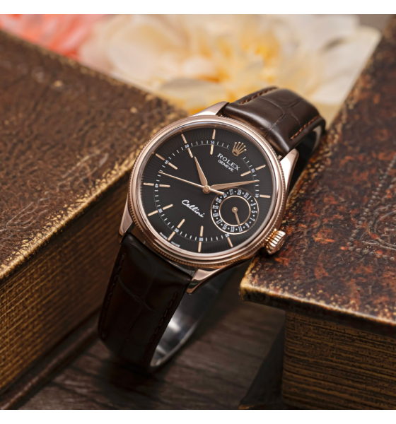 Rolex Cellini Date 39mm Rose Gold Black Brown 50515-0010