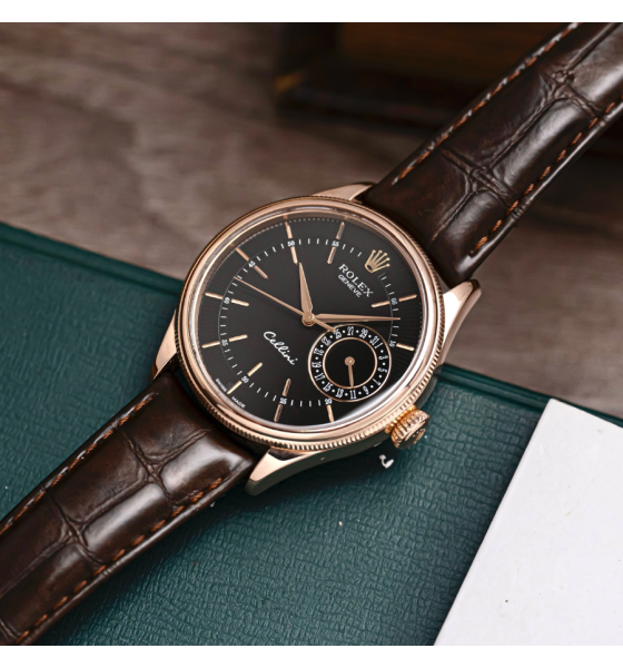 Rolex Cellini Date 39mm Rose Gold Black Brown 50515-0010