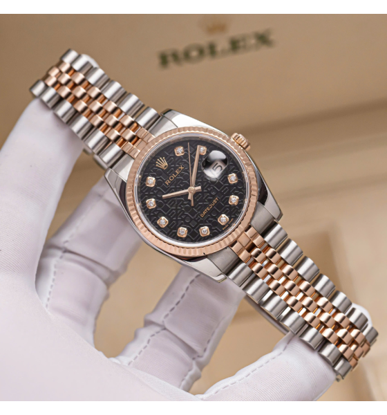 Rolex Datejust 116231 36mm Demi Hồng Mặt Số Vi Tính Đen