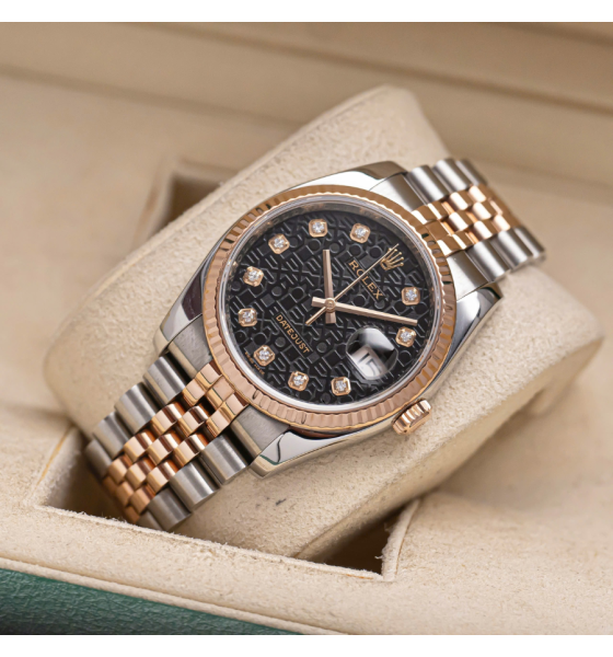 Rolex Datejust 116231 36mm Demi Hồng Mặt Số Vi Tính Đen