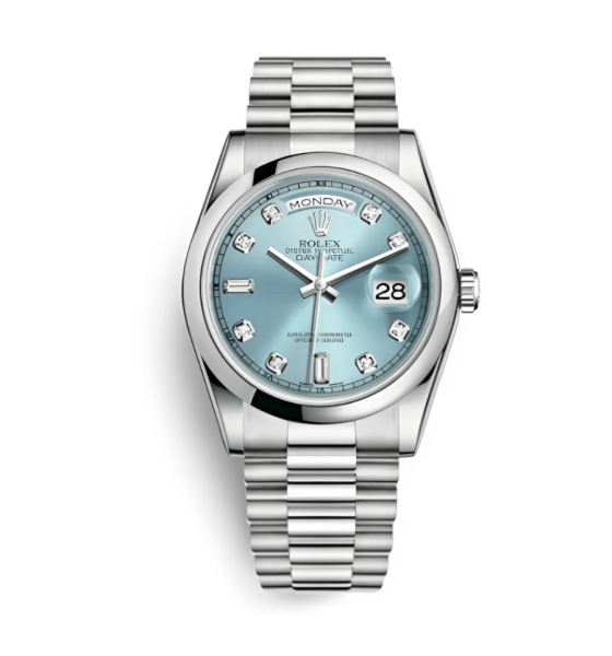 Rolex Day Date platinum 36 118206-0036 dial xanh nhạt