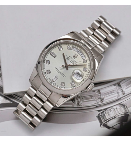 Rolex Day Date platinum 36 118206-0036 dial xanh nhạt