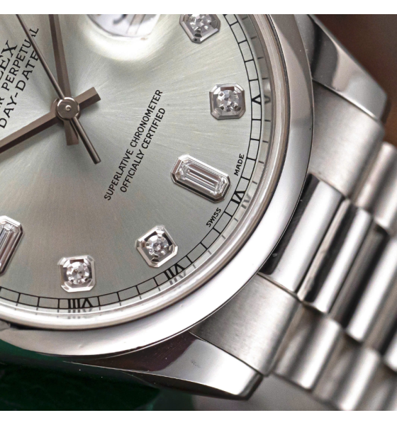 Rolex Day Date platinum 36 118206-0036 dial xanh nhạt
