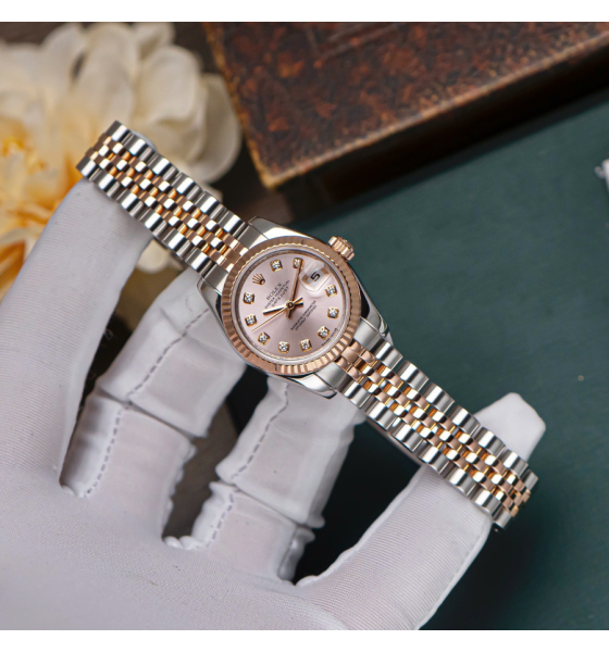 Rolex Lady Datejust 179171 Mặt Số Hồng Demi Hồng Cọc Số Kim Cương