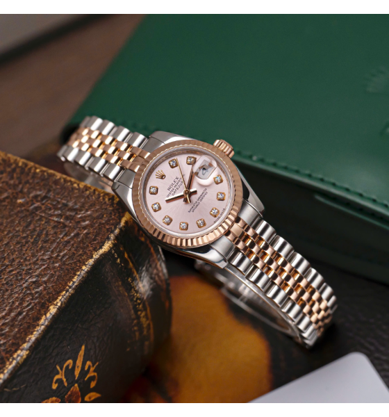 Rolex Lady Datejust 179171 Mặt Số Hồng Demi Hồng Cọc Số Kim Cương