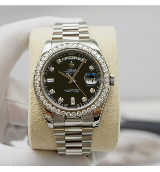 Đồng Hồ Rolex Day-Date ll 41mm 218349 Black Diamond 18k White Gold 