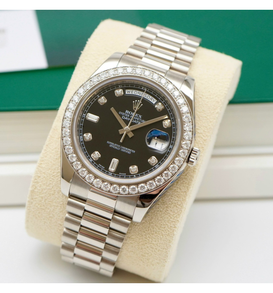 Đồng Hồ Rolex Day-Date ll 41mm 218349 Black Diamond 18k White Gold 
