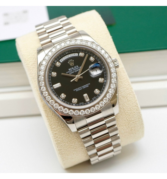 Đồng Hồ Rolex Day-Date ll 41mm 218349 Black Diamond 18k White Gold 