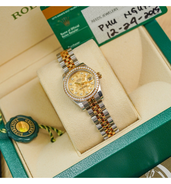 Đồng Hồ Rolex Lady-Datejust 26 179383 Mặt Số Họa Tiết Vân Đá Hoa Vàng Nạm Kim Cương