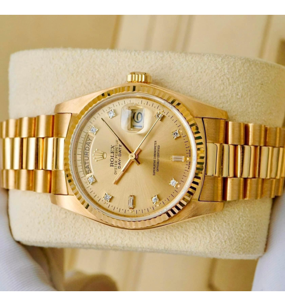 Đồng Hồ Rolex Day-Date 36mm 18238 Champagne Diamond Dial
