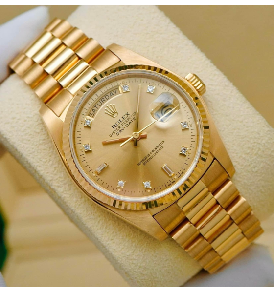 Đồng Hồ Rolex Day-Date 36mm 18238 Champagne Diamond Dial