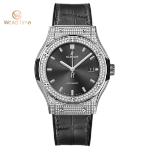Hublot Classic Fusion Grey Titanium Pave  Diamond 42mm 542.NX.7071.LR