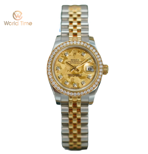 Đồng Hồ Rolex Lady-Datejust 26 179383 Mặt Số Họa Tiết Vân Đá Hoa Vàng Nạm Kim Cương